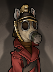 Size: 1834x2480 | Tagged: safe, alternate version, artist:redahfuhrerking, derpibooru import, oc, anthro, clothes, gas mask, male, mask, solo