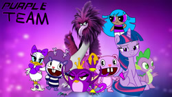 Size: 1192x671 | Tagged: safe, artist:fanvideogames, derpibooru import, spike, twilight sparkle, twilight sparkle (alicorn), alicorn, angry birds, crossover, daisy duck, disney, female, happy tree friends, male, the powerpuff girls