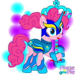 Size: 3600x3600 | Tagged: safe, artist:fanvideogames, derpibooru import, pinkie pie, armor, armored pony, female, looking at you, simple background, solo, transparent background