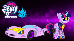 Size: 1208x661 | Tagged: safe, artist:fanvideogames, derpibooru import, twilight sparkle, unicorn twilight, pony, robot, robot pony, unicorn, car, female, transformers