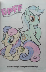 Size: 720x1111 | Tagged: safe, derpibooru import, bon bon, lyra heartstrings, sweetie drops, earth pony, pony, unicorn, coloring book, coloring page, cute, daaaaaaaaaaaw, photo, traditional art