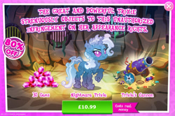 Size: 1957x1301 | Tagged: safe, derpibooru import, trixie, advertisement, cannon, costs real money, english, female, gameloft, gem, horn, mobile game, my little pony: magic princess, nightmare creature, nightmare forces, numbers, official, sale, solo, solo focus, text