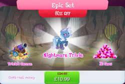Size: 1266x857 | Tagged: safe, derpibooru import, trixie, bundle, cannon, costs real money, english, female, gameloft, gem, horn, mobile game, my little pony: magic princess, nightmare creature, nightmare forces, numbers, official, sale, solo, solo focus, text