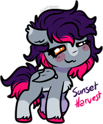 Size: 1092x1320 | Tagged: safe, artist:sexygoatgod, derpibooru import, oc, oc only, oc:sunset harvest, bat pony, pony, adoptable, chibi, cute, female, mare, simple background, transparent background, unshorn fetlocks