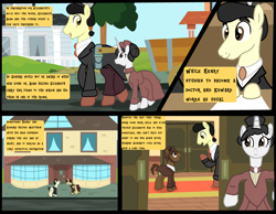 Size: 4968x3858 | Tagged: safe, artist:mr100dragon100, derpibooru import, oc, oc:elizabeth, pony, fanfic:hearts restored, adam (frankenstein monster), building, comic, dark forest au's dr. jekyll and mr. hyde, dark forest au's matthew, wagon