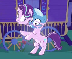 Size: 1320x1080 | Tagged: safe, derpibooru import, edit, edited screencap, editor:anonymous, screencap, starlight glimmer, trixie, original species, pony, unicorn, to where and back again, /mlp/ latex requests, blushing, bondage, cropped, dripping, duo, duo female, encasement, female, fetish, gritted teeth, latex, latex fetish, latex pony, liquid latex, living latex, manic grin, mask, masking, nose wrinkle, panic, rearing, rubber, rubber pony, shiny, shrunken pupils, smiling, sweat, sweatdrops, teeth, tight fit, trixie's wagon, wagon, worried