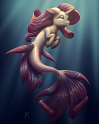 Size: 1600x2000 | Tagged: safe, artist:zetamad, derpibooru import, rarity, pony, seapony (g4), unicorn, blue background, blue mane, blue tail, crepuscular rays, digital art, dorsal fin, eyes closed, female, fin, fins, fish tail, flowing mane, flowing tail, happy, high res, horn, mare, newbie artist training grounds, ocean, seaponified, seapony rarity, signature, simple background, solo, species swap, sunlight, swimming, tail, underwater, water