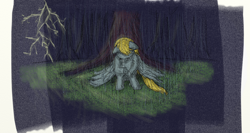 Size: 1366x728 | Tagged: safe, artist:2edflames, derpibooru import, derpy hooves, pegasus, pony, crying, derpygate, female, looking down, mare, rain, sitting, solo, tree, wings, wings down