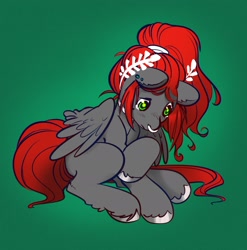 Size: 2318x2345 | Tagged: safe, artist:opalacorn, derpibooru import, oc, oc only, oc:void, pegasus, pony, female, gradient background, laurel, looking down, mare, nose piercing, nose ring, piercing, sad, sitting, solo, teary eyes