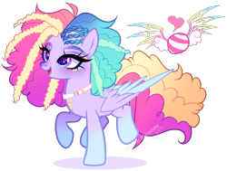 Size: 2225x1680 | Tagged: safe, artist:gihhbloonde, derpibooru import, oc, oc only, pegasus, pony, cornrows, female, magical lesbian spawn, mare, offspring, parent:pinkie pie, parent:rainbow dash, parents:pinkiedash, simple background, solo, transparent background