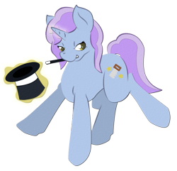 Size: 673x649 | Tagged: safe, artist:jitterbug-cafe, derpibooru import, oc, oc:partway mist, pony, unicorn, female, hat, magic, mare, mouth hold, simple background, solo, top hat, transparent background