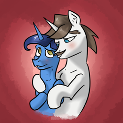 Size: 3000x3000 | Tagged: safe, artist:fumalunga, derpibooru import, hondo flanks, night light, pony, unicorn, g4, blushing, duo, duo male, gay, heart, heart background, infidelity, male, nightflanks, shipping, stallion