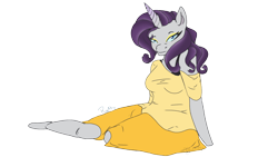 Size: 1920x1080 | Tagged: safe, artist:joyfulkitty, derpibooru import, rarity, anthro, unguligrade anthro, unicorn, arm hooves, black background, breasts, clothes, curly hair, ears, eyebrows, eyelashes, eyeshadow, female, horn, looking at you, makeup, off shoulder, shirt, simple background, sitting, skirt, smiling, smiling at you, snout, solo, transparent background, unicorn horn
