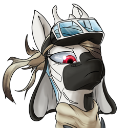 Size: 500x500 | Tagged: safe, artist:andromailus, derpibooru import, oc, oc only, oc:ro, original species, plane pony, bust, eyepatch, female, frown, looking at you, looking down, looking down at you, mare, meme, mitsubishi a6m zero, pathetic, plane, portrait, shamefur dispray, simple background, solo, transparent background