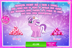 Size: 1958x1297 | Tagged: safe, derpibooru import, nurse sweetheart, earth pony, pony, advertisement, costs real money, english, female, freckles, gameloft, gem, hat, mare, mobile game, my little pony: magic princess, numbers, official, sale, solo, text