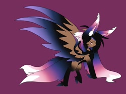 Size: 2732x2048 | Tagged: safe, artist:bunfoxx20studios, derpibooru import, oc, oc only, oc:alexus nictivia, pegasus, pony, big ears, colorful, cute, ears, impossibly large ears, large wings, multiple tails, purple background, simple background, solo, spread wings, tail, two tails, wings