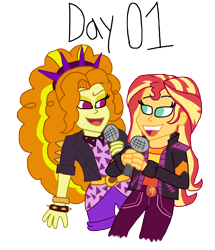 Size: 3000x3496 | Tagged: safe, artist:ktd1993, derpibooru import, adagio dazzle, sunset shimmer, equestria girls, female, lesbian, microphone, shipping, simple background, sunsagio, transparent background