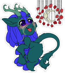 Size: 2900x3200 | Tagged: safe, artist:cobaltmist, derpibooru import, part of a set, oc, oc only, oc:lunar, kirin, antlers, blushing, female, green fur, simple background, solo, transparent background, unshorn fetlocks