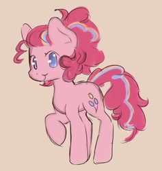 Size: 1800x1900 | Tagged: safe, artist:nawnii, derpibooru import, pinkie pie, earth pony, pony, looking at you, ponytail, raised hoof, raised leg, simple background, smiling, solo