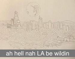 Size: 597x467 | Tagged: safe, derpibooru exclusive, derpibooru import, drawing, griffith observatory, los angeles, mare in the moon, meme, moon, no pony, pencil drawing, snapchat, traditional art