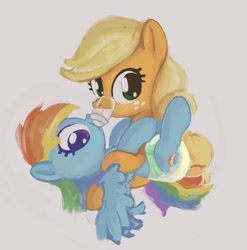 Size: 1529x1546 | Tagged: safe, artist:asdfasfasda, derpibooru import, applejack, rainbow dash, pony, adult foal, bottle, bottle feeding, cuddling, cute, diaper, diaper fetish, duo, feeding, female, fetish, lying down, mare, non-baby in diaper, on back, simple background, white background