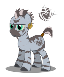 Size: 1000x1200 | Tagged: safe, artist:warren peace, derpibooru import, oc, oc only, oc:xander, zebra, fallout equestria, ashes town, coat markings, ear piercing, earring, glare, jewelry, male, nudity, piercing, raider, scar, scarred, shadow, sheath, simple background, solo, stallion, tail, tail wrap, transparent background