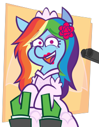 Size: 3204x4094 | Tagged: safe, artist:threetwotwo32232, derpibooru import, rainbow dash, oc, oc:anon, pegasus, pony, female, gun, holding hooves, mare, marriage, open mouth, open smile, shotgun, shotgun wedding, simple background, smiling, teary eyes, transparent background, weapon, wedding