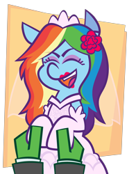 Size: 3204x4094 | Tagged: safe, artist:threetwotwo32232, derpibooru import, rainbow dash, oc, oc:anon, pegasus, pony, eyes closed, female, holding hooves, mare, marriage, open mouth, open smile, simple background, smiling, transparent background, wedding