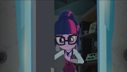 Size: 2160x1214 | Tagged: safe, derpibooru import, screencap, sci-twi, twilight sparkle, human, equestria girls, friendship games, clothes, crystal prep academy, crystal prep academy uniform, glasses, hair bun, necktie, school, school uniform, schoolgirl, solo