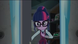 Size: 2160x1219 | Tagged: safe, derpibooru import, screencap, sci-twi, twilight sparkle, human, equestria girls, friendship games, clothes, crystal prep academy, crystal prep academy uniform, glasses, hair bun, necktie, school, school uniform, schoolgirl, solo