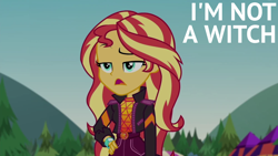 Size: 1920x1080 | Tagged: safe, derpibooru import, edit, edited screencap, editor:quoterific, screencap, sunset shimmer, better together, equestria girls, sunset's backstage pass!, solo