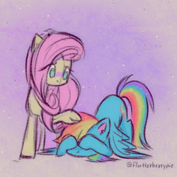 Size: 576x576 | Tagged: safe, artist:flutterberrypie, derpibooru import, fluttershy, rainbow dash, pegasus, pony, the crystalling, blushing, comforting, covering eyes, covering face, cute, despair, double facehoof, face down ass up, facehoof, female, flutterdash, frown, head pat, lesbian, mare, pat, petting, sad, shipping, snow, snowfall, spread wings, wings