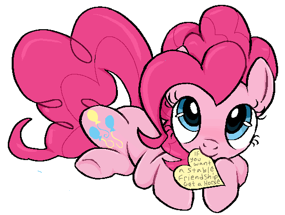 Size: 585x442 | Tagged: safe, artist:muffinz, derpibooru import, pinkie pie, earth pony, pony, cute, daaaaaaaaaaaw, diapinkes, featured image, female, heart, inviting, mare, mouth hold, pun, simple background, solo, weapons-grade cute, white background