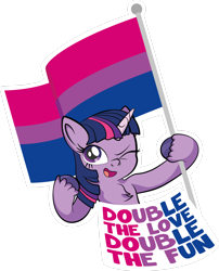 Size: 1920x2377 | Tagged: safe, artist:alexdti, derpibooru import, twilight sparkle, pony, bi twi, bilight sparkle, bisexual pride flag, one eye closed, pride, pride flag, simple background, solo, transparent background, wink