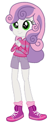 Size: 286x704 | Tagged: safe, artist:dizzy-daze, derpibooru import, sweetie belle, human, equestria girls, clothes, female, long hair, long sleeved shirt, long sleeves, shirt, shorts, simple background, solo, striped shirt, transparent background