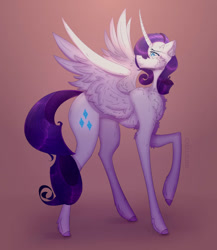 Size: 833x959 | Tagged: safe, artist:caecusgirl, derpibooru import, rarity, alicorn, alicornified, looking back, race swap, raricorn, spread wings, wings