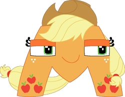 Size: 710x554 | Tagged: safe, artist:worldofcaitlyn, derpibooru import, part of a set, applejack, alphabet lore, applejack's hat, clothes, cowboy hat, crossover, explanation in the description, female, freckles, hat, lidded eyes, m, simple background, solo, transparent background