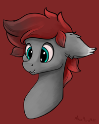 Size: 2416x3018 | Tagged: safe, artist:aquamuro, derpibooru import, oc, oc only, oc:floppy labourer, bat pony, pony, bust, fangs, male, owo, portrait, signature, simple background, smiling, solo, stallion