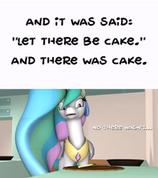 Size: 3840x4320 | Tagged: safe, artist:wissle, derpibooru import, princess celestia, alicorn, pony, 3d, celestia day, celestia's crown, comic, crumbs, dialogue, female, high res, mare, open mouth, solo, source filmmaker, sugarcube corner, text, when you see it