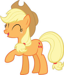 Size: 4344x5066 | Tagged: safe, derpibooru import, applejack, earth pony, pony, g4, .svg available, ^^, cute, eyes closed, female, freckles, jackabetes, mare, official, open mouth, open smile, raised hoof, raised leg, show accurate, simple background, smiling, solo, stock vector, svg, transparent background, vector
