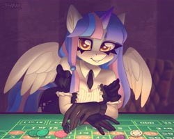 Size: 4096x3277 | Tagged: safe, artist:irinamar, derpibooru import, oc, oc only, alicorn, anthro, alicorn oc, casino, female, horn, solo, wings