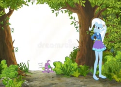 Size: 800x572 | Tagged: safe, derpibooru import, spike, spike the regular dog, trixie, dog, human, equestria girls, barefoot, dreamstime, duo, feet, female, forest, forest background, grass, hide and seek, hunting, male, smell, smelling, sniffing, stock image, tracks