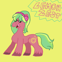 Size: 750x750 | Tagged: safe, artist:mintwhistle, derpibooru import, lemon zest, earth pony, pony, equestria girls 10th anniversary, equestria girls, blue eyeshadow, colored hooves, dynamic pose, equestria girls ponified, eyeshadow, female, headphones, makeup, mare, medibang paint, open mouth, open smile, ponified, smiling, solo, species swap, unshorn fetlocks