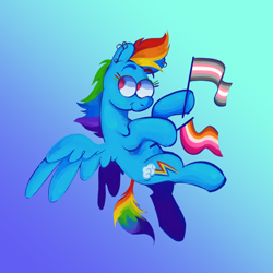 Size: 1280x1280 | Tagged: safe, artist:msponies, derpibooru import, rainbow dash, pegasus, pony, demigirl, demigirl pride flag, ear piercing, earring, female, flag, gradient background, jewelry, lesbian, lesbian pride flag, piercing, pride, pride flag, solo, spread wings, wings