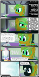 Size: 1519x2942 | Tagged: safe, artist:mrkm, derpibooru import, oc, oc only, oc:hard sprocket, pony, unicorn, comic:synthesis, bed, bedroom, colt, comic, crystal, door, erlenmeyer flask, explosion, flash of light, flask, foal, glowing, glowing horn, horn, looking at something, magic, male, pencil, solo, soot, stallion, telekinesis, thought bubble, unicorn oc, unshorn fetlocks, writing