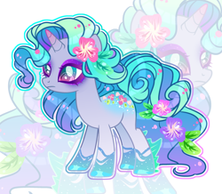 Size: 3368x2932 | Tagged: safe, ai content, artist:anno酱w, derpibooru import, machine learning assisted, oc, oc only, pony, unicorn, base used, eyelashes, eyeshadow, fins, flower, leaves, makeup, solo, unhappy