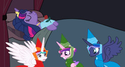 Size: 1640x882 | Tagged: safe, artist:brightstar40k, derpibooru import, princess cadance, princess celestia, princess luna, twilight sparkle, twilight sparkle (alicorn), alicorn, sleeping, sleeping beauty