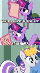 Size: 892x1600 | Tagged: safe, derpibooru import, edit, edited screencap, screencap, twilight sparkle, twilight sparkle (alicorn), twilight velvet, alicorn, marks for effort, magic, telekinesis, your mom