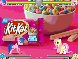 Size: 1080x810 | Tagged: safe, derpibooru import, angel bunny, firefly, fluttershy, rainbow dash, pegasus, pony, rabbit, fighting is magic, g1, animal, candy, cereal, chocolate, chocolate milk, fan game, female, food, kitkat, mare, milk, recolor, trio