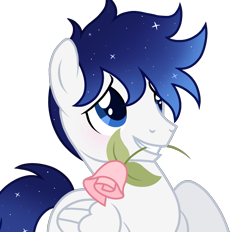 Size: 1165x1080 | Tagged: safe, alternate version, artist:cstrawberrymilk, derpibooru import, oc, oc only, oc:moonlight dust, pegasus, pony, flower, flower in mouth, male, mouth hold, rose, rose in mouth, simple background, solo, stallion, transparent background
